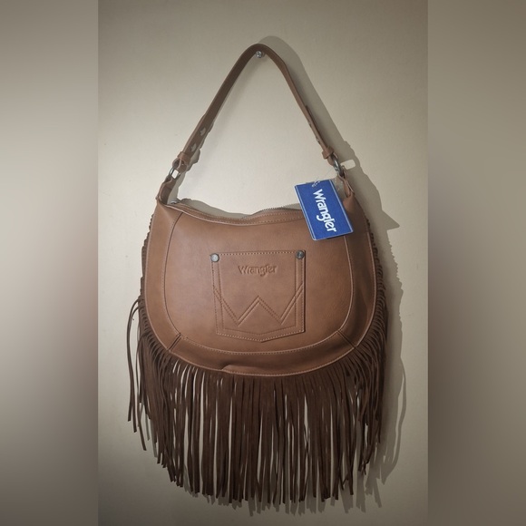 Wrangler Brown Tooled Leather Fringe Shoulder Purse - Picture 2 of 11